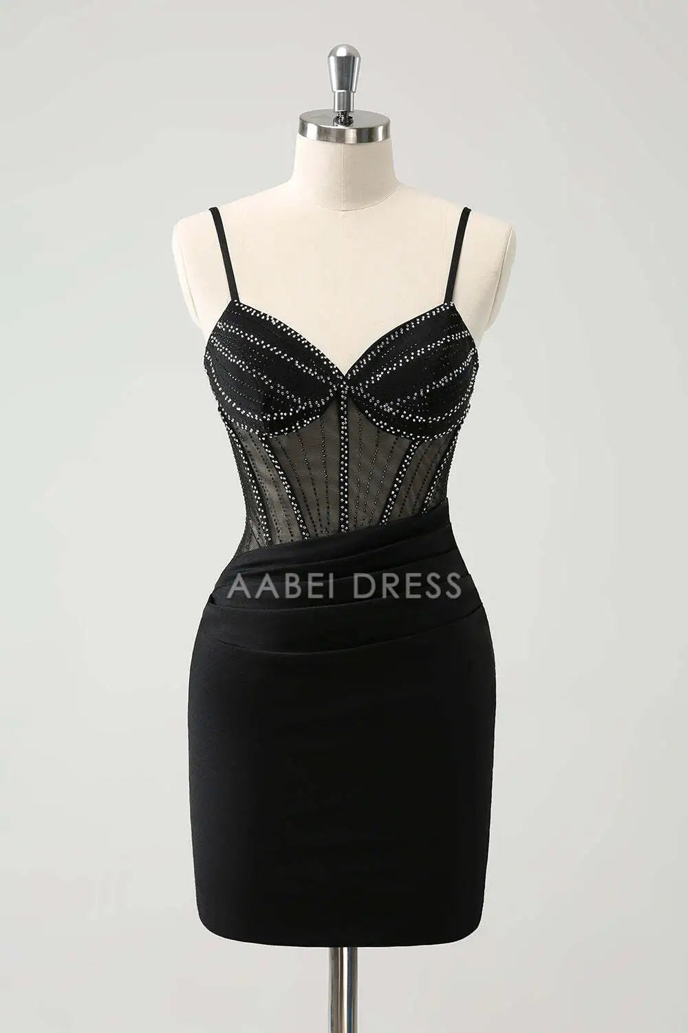 AABEI DRESS New Homecoming Dress Sparkle Bodycon V Neck Spaghetti Straps Corset Beading Fashion Short Graduation Dress