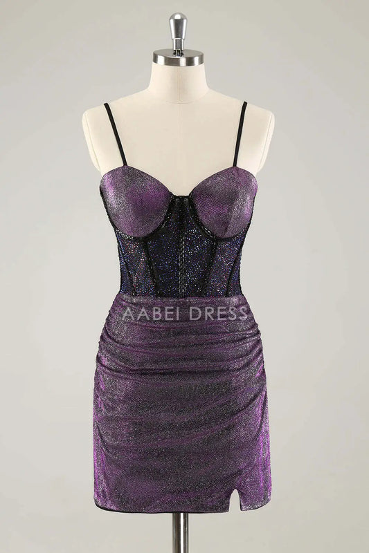 AABEI DRESS New Homecoming Dress Fashion Sheath Sweetheart Spaghetti Straps Corset Pleated Glitter Short Graduation Dress
