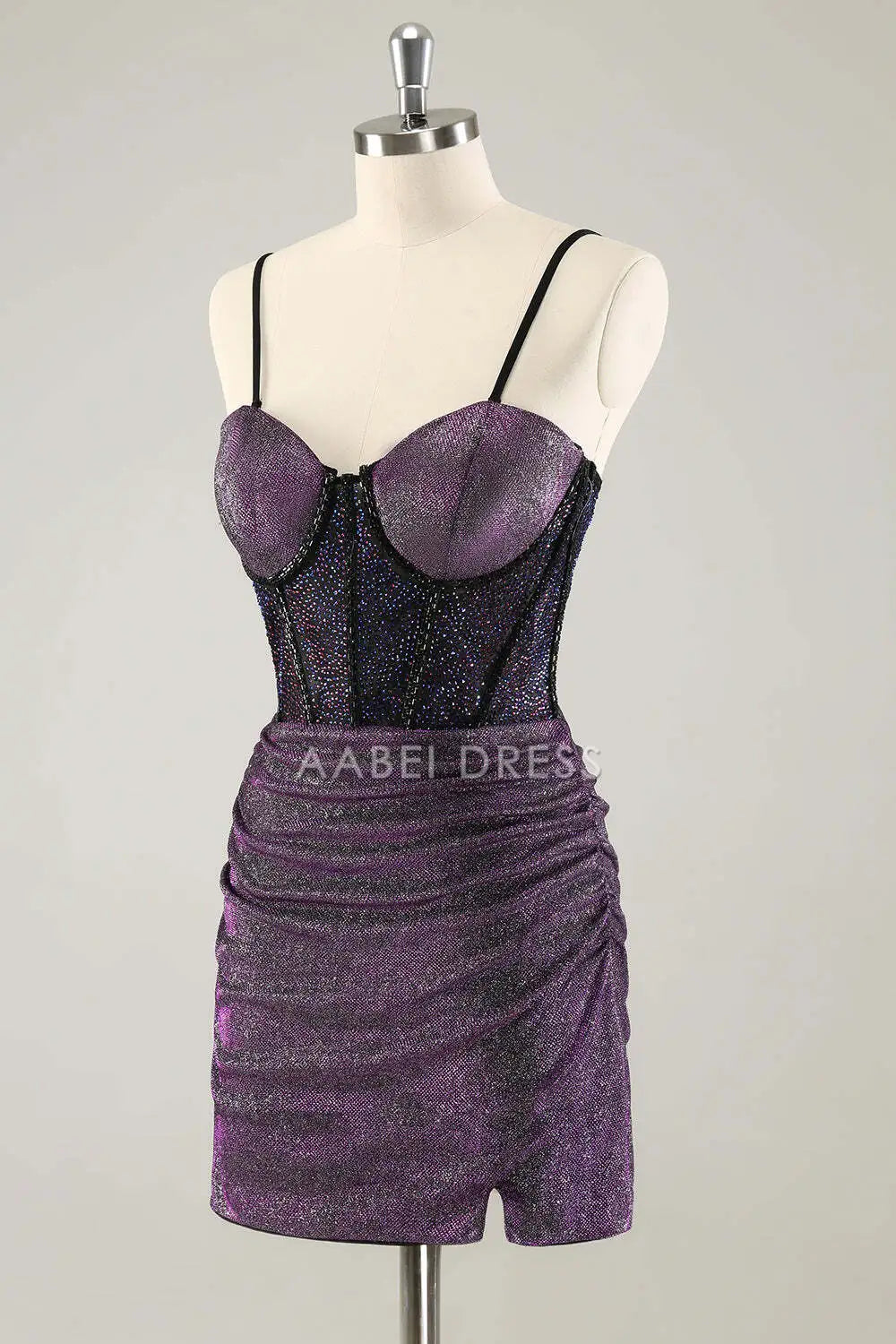 AABEI DRESS New Homecoming Dress Fashion Sheath Sweetheart Spaghetti Straps Corset Pleated Glitter Short Graduation Dress