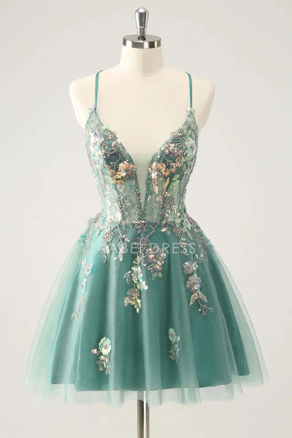 AABEI DRESS New Homecoming Dress Glitter A Line Spaghetti Straps Sequins Applique Backless Charming Short Graduation Dress