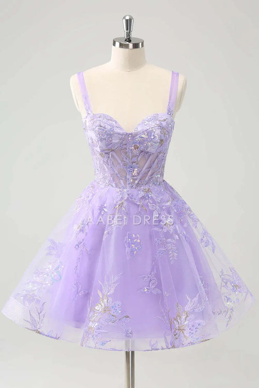 AABEI DRESS New Homecoming Dress A-Line Wide Shoulder Strap Sleeveless Sweetheart Corset Embroidered Backless Sequins Short Graduation Dress