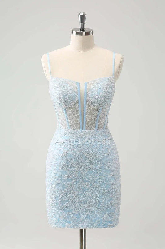 AABEI DRESS New Homecoming Dress Elegant Bodycon Spaghetti Straps Corset Lace Short Graduation Dress