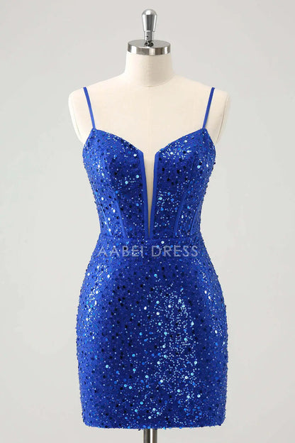AABEI DRESS New Homecoming Dress Exquisite Sparkly Spaghetti Strap Corset Sequins Short Graduation Dress