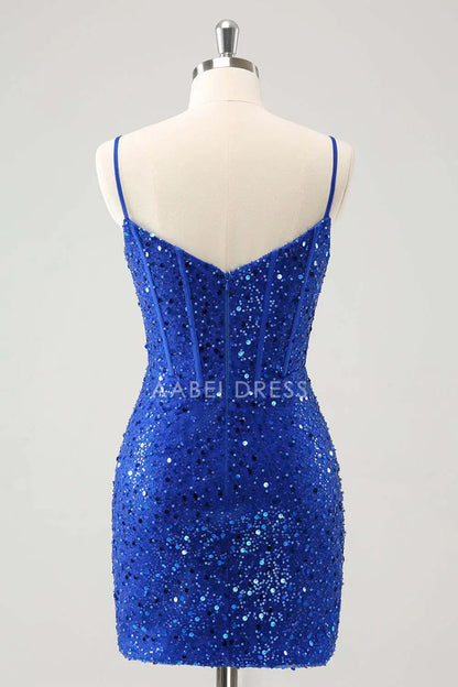 AABEI DRESS New Homecoming Dress Exquisite Sparkly Spaghetti Strap Corset Sequins Short Graduation Dress
