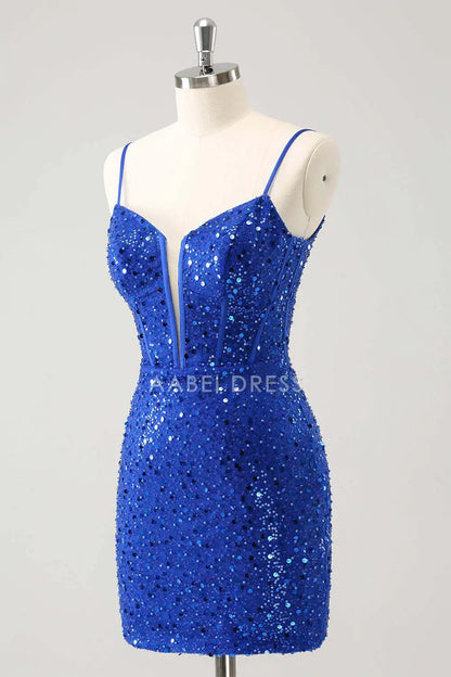 AABEI DRESS New Homecoming Dress Exquisite Sparkly Spaghetti Strap Corset Sequins Short Graduation Dress