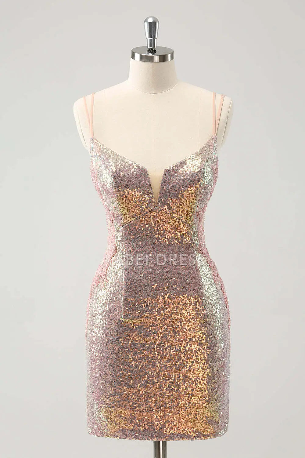 AABEI DRESS New Homecoming Dress Exquisite Sheath Spaghetti Straps Backless Lace-Up Sparkly Short Graduation Dress