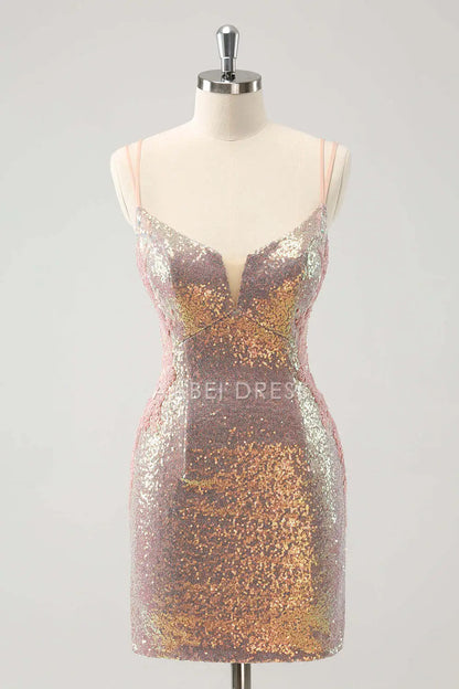 AABEI DRESS New Homecoming Dress Exquisite Sheath Spaghetti Straps Backless Lace-Up Sparkly Short Graduation Dress