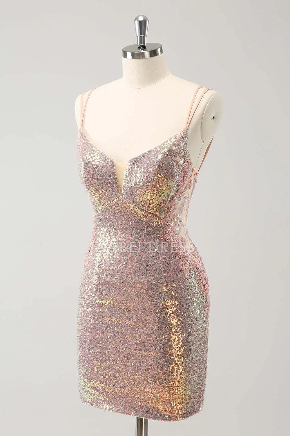 AABEI DRESS New Homecoming Dress Exquisite Sheath Spaghetti Straps Backless Lace-Up Sparkly Short Graduation Dress