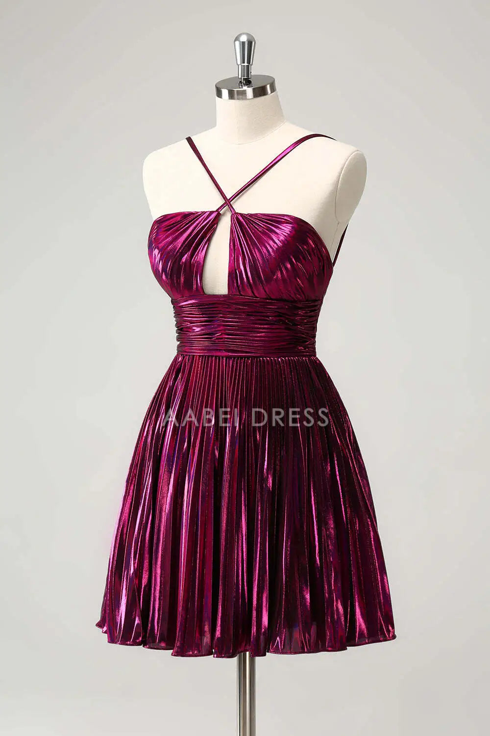 AABEI DRESS New Homecoming Dress Fashion A Line Halter Pleated Hollow Out Backless Sparkle Short Graduation Dress