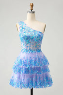 AABEI DRESS New Homecoming Dress Sparkly A-Line One Shoulder Tiered Ruched Sequined Gorgeous Short Graduation Dress
