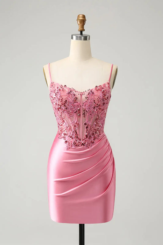 AABEI DRESS New Homecoming Dress Sparkly Tight Corset Spaghetti Straps Backless Beadwork Exquisite Fashion Short Graduation Dress