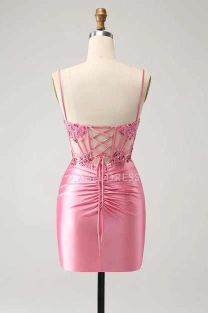 AABEI DRESS New Homecoming Dress Sparkly Tight Corset Spaghetti Straps Backless Beadwork Exquisite Fashion Short Graduation Dress