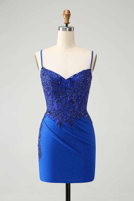 AABEI DRESS New Homecoming Dress Sparkly Tight V Neck Spaghetti Straps Beading Backless Gorgeous Short Graduation Dress