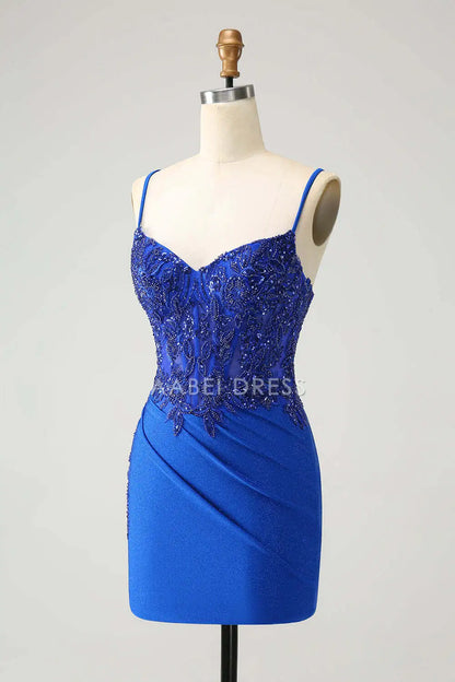 AABEI DRESS New Homecoming Dress Sparkly Tight V Neck Spaghetti Straps Beading Backless Gorgeous Short Graduation Dress