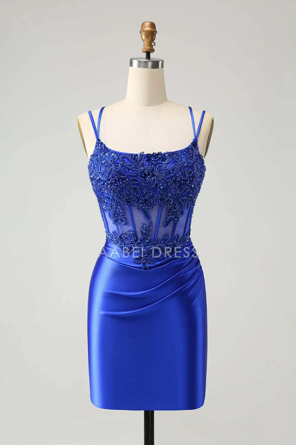 AABEI DRESS New Homecoming Dress Exquisite Sheath Corset Spaghetti Straps Pleated Backless Beadwork Short Graduation Dress