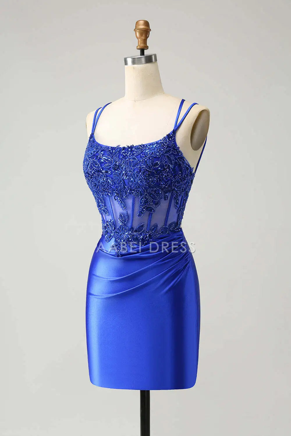 AABEI DRESS New Homecoming Dress Exquisite Sheath Corset Spaghetti Straps Pleated Backless Beadwork Short Graduation Dress