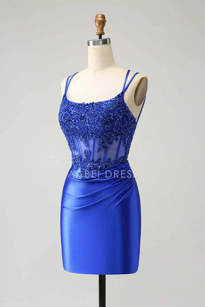 AABEI DRESS New Homecoming Dress Exquisite Sheath Corset Spaghetti Straps Pleated Backless Beadwork Short Graduation Dress