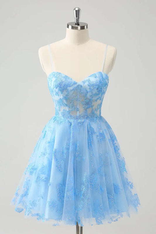 AABEI DRESS New Homecoming Dress Elegant A Line Spaghetti Straps Corset Glow Backless Short Graduation Dress