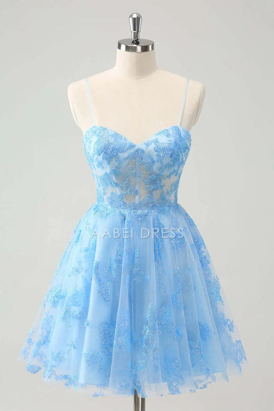 AABEI DRESS New Homecoming Dress Elegant A Line Spaghetti Straps Corset Glow Backless Short Graduation Dress