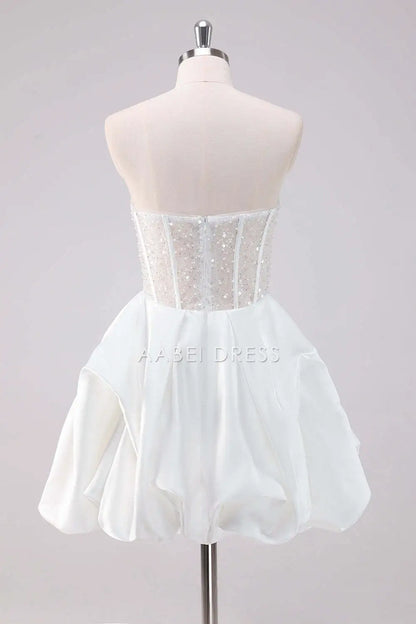 AABEI DRESS New Homecoming Dress Exquisite Sparkly A-Line Strapless Pleated Sequin Cute Short Graduation Dress