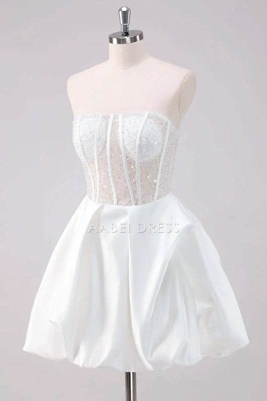 AABEI DRESS New Homecoming Dress Exquisite Sparkly A-Line Strapless Pleated Sequin Cute Short Graduation Dress