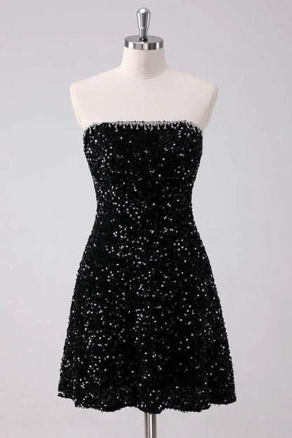 AABEI DRESS New Homecoming Dress Sparkly A-Line Strapless Sequins Elegant Short Graduation Dress
