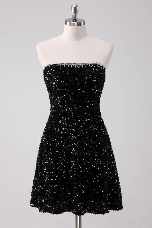 AABEI DRESS New Homecoming Dress Sparkly A-Line Strapless Sequins Elegant Short Graduation Dress