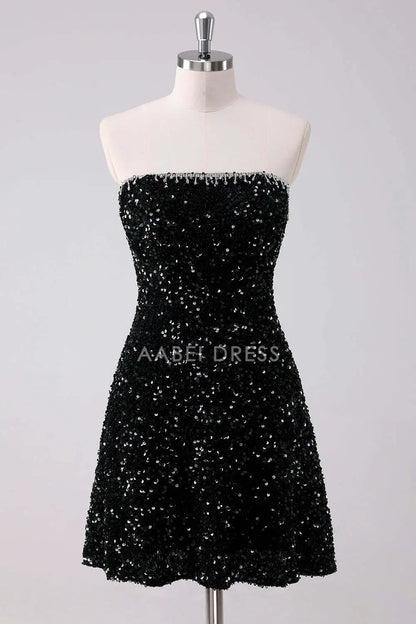 AABEI DRESS New Homecoming Dress Sparkly A-Line Strapless Sequins Elegant Short Graduation Dress