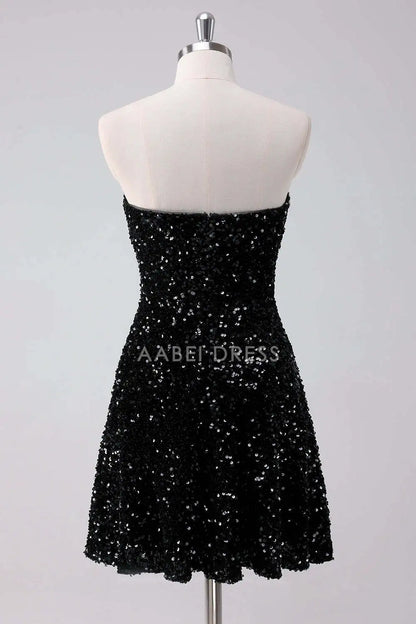 AABEI DRESS New Homecoming Dress Sparkly A-Line Strapless Sequins Elegant Short Graduation Dress