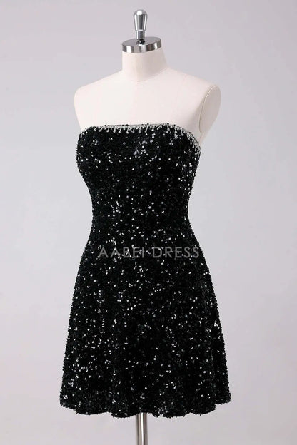 AABEI DRESS New Homecoming Dress Sparkly A-Line Strapless Sequins Elegant Short Graduation Dress