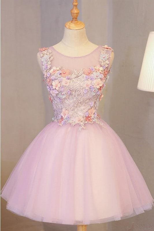 AABEI DRESS Homecoming Dress Fashion A Line Tulle Flowers Short Beads Exquisite Prom Dress