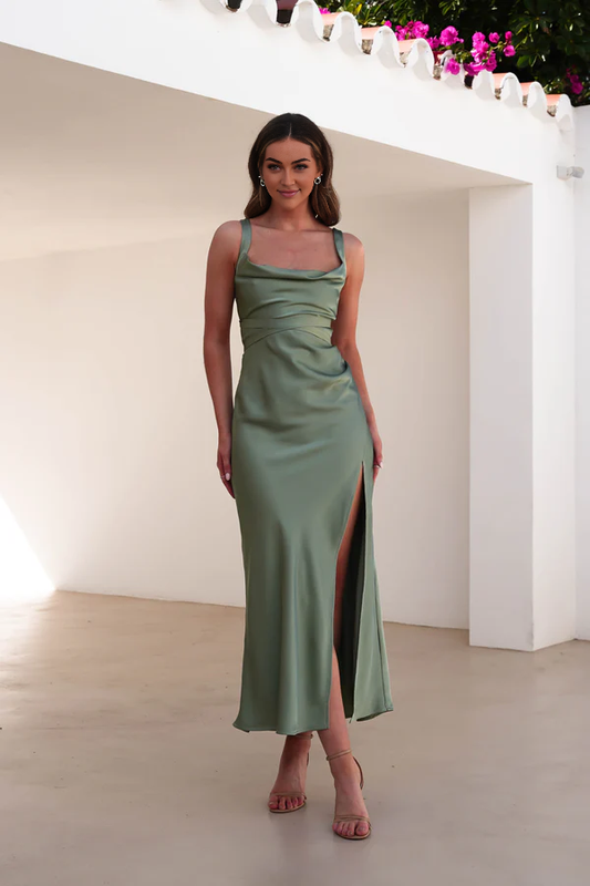 AABEI DRESS Prom Dress Petite Square Neck Thick Strap Thigh Split Elegant Simple dress