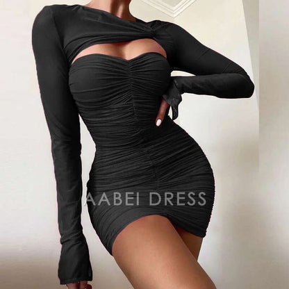 AABEI DRESS New Homecoming Dress Long sleeves Sexy Bodycon Dresses Pleated Mini Elegant Club Party Dresses