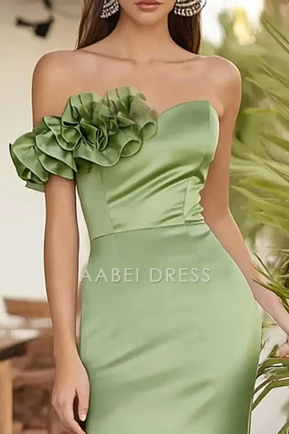 AABEI DRESS Hot Sale Prom Dress Mermaid One Shoulder Ruched Exquisite Satin Long Formal Dress