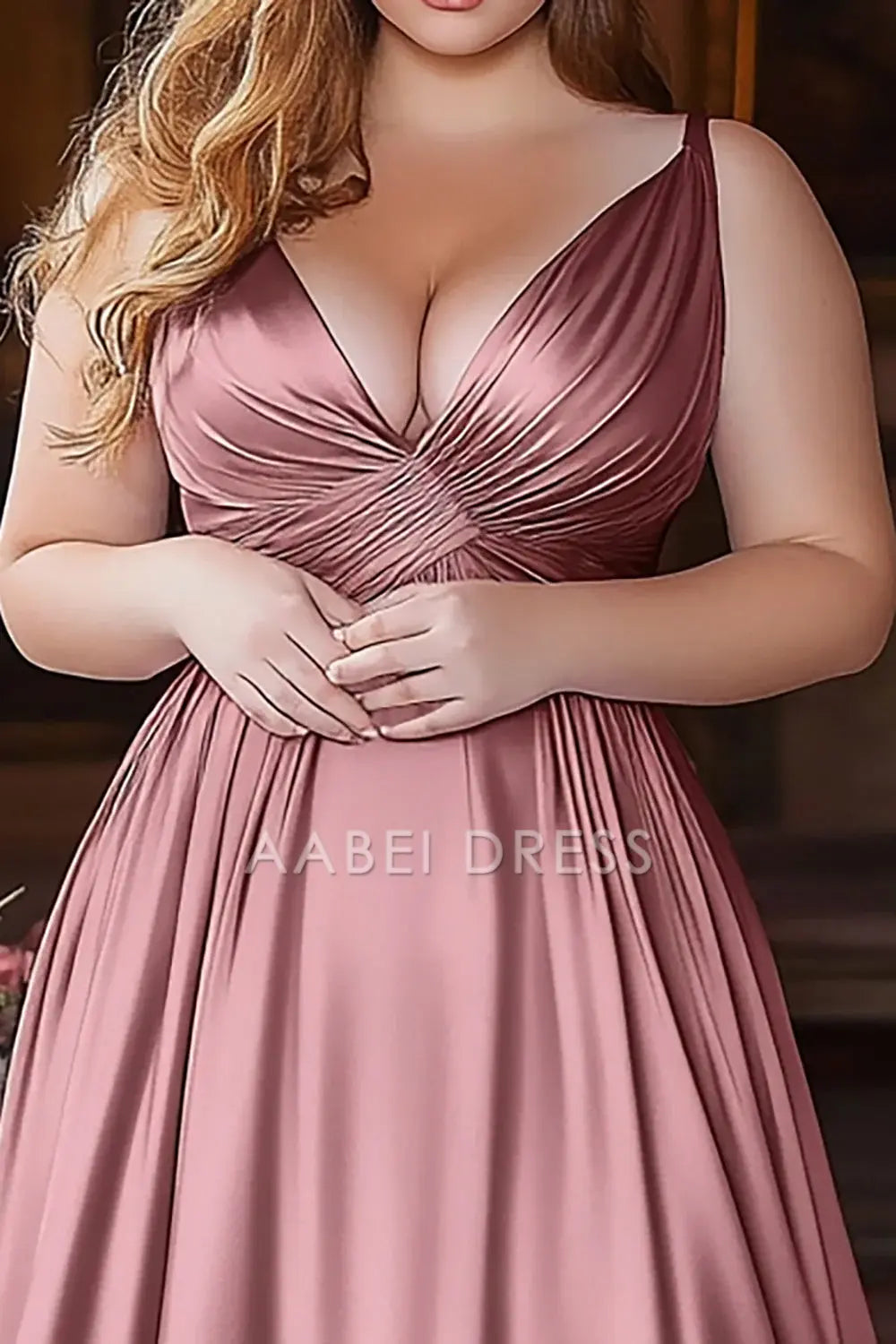 AABEI DRESS Hot Sale Prom Dress Elegant A Line Deep V-Neck Ruched Satin Exquisite Long Formal Dress