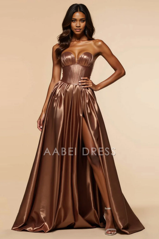 AABEI DRESS Hot Sale Prom Dress Charming Strapless Corset A Line Ruched Sweetheart With Silt Long Formal Dress