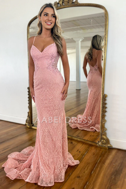 AABEI DRESS Hot Sale Prom Dress Mermaid Spaghetti Straps Backless Long Lace High Quality Formal Dress