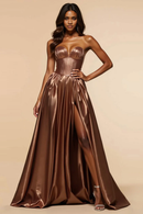 AABEI DRESS Hot Sale Prom Dress Charming Strapless Corset A Line Ruched Sweetheart With Silt Long Formal Dress