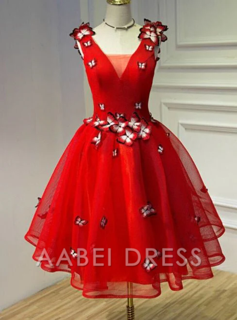 AABEI DRESS New Homecoming Dress Exquisite A-line V Neck 3D Butterfly Unique Fashion Short Prom Dresse