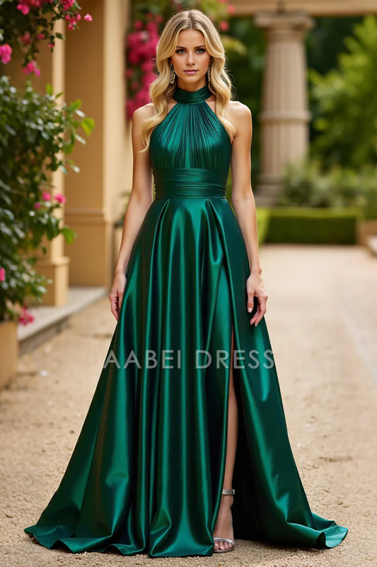 AABEI DRESS Hot Sale Prom Dress A Line Satin Pleated Exquisite With Slit Long Formal Dress