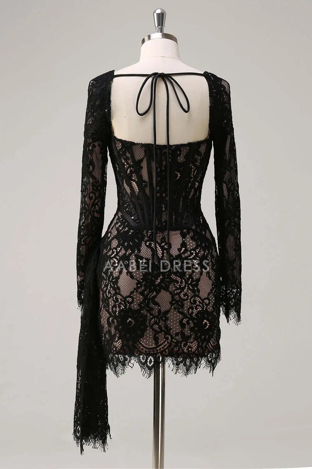 AABEI DRESS New Homecoming Dress Fashion Sheath Square Neck Long Sleeves Corset Pleated Backless Short Cocktail Dress Graduation Dress