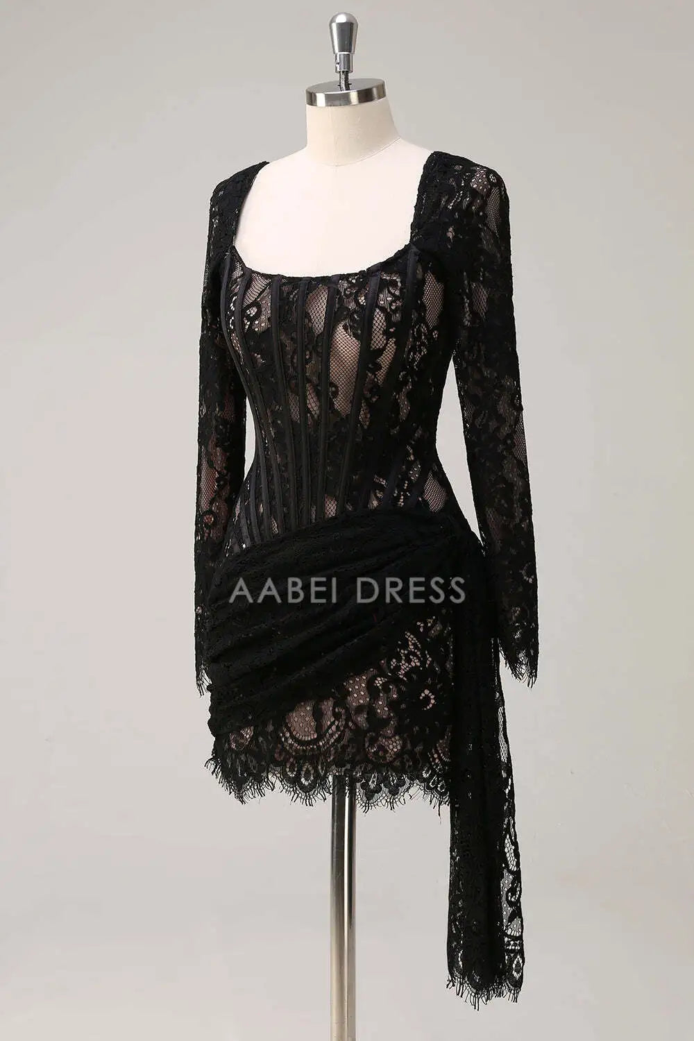 AABEI DRESS New Homecoming Dress Fashion Sheath Square Neck Long Sleeves Corset Pleated Backless Short Cocktail Dress Graduation Dress