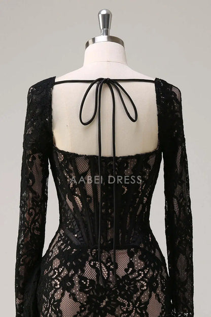 AABEI DRESS New Homecoming Dress Fashion Sheath Square Neck Long Sleeves Corset Pleated Backless Short Cocktail Dress Graduation Dress