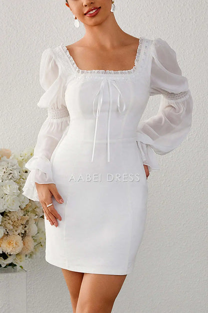 AABEI DRESS New Homecoming Dress Bodycon Square Neck Long sleeves Short Cocktail Dress Cute Graduation Dress