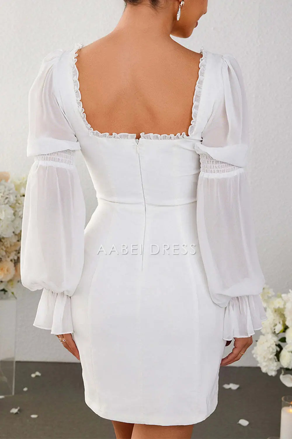 AABEI DRESS New Homecoming Dress Bodycon Square Neck Long sleeves Short Cocktail Dress Cute Graduation Dress