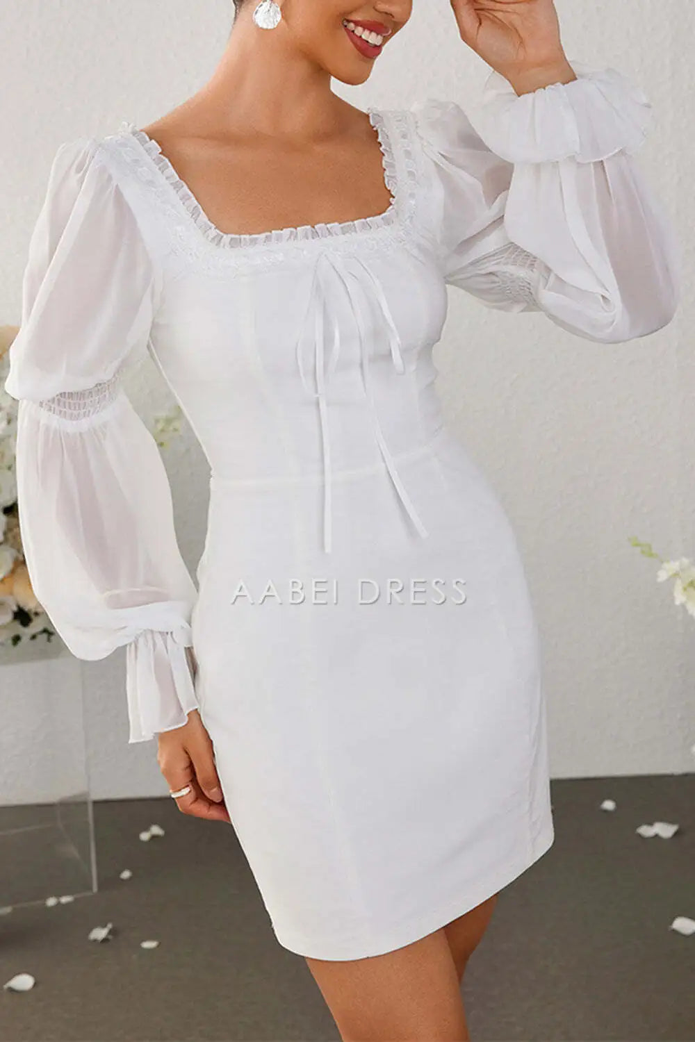 AABEI DRESS New Homecoming Dress Bodycon Square Neck Long sleeves Short Cocktail Dress Cute Graduation Dress