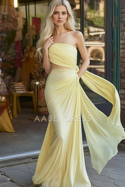 AABEI DRESS Hot Sale Prom Dress Sheath Chiffon Long Cut-Out With Sash Elegant Formal Dress
