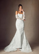Romantic White Mermaid Strapless With Sleeves French Vintage Lace Backless Hot Sale Wedding Dress