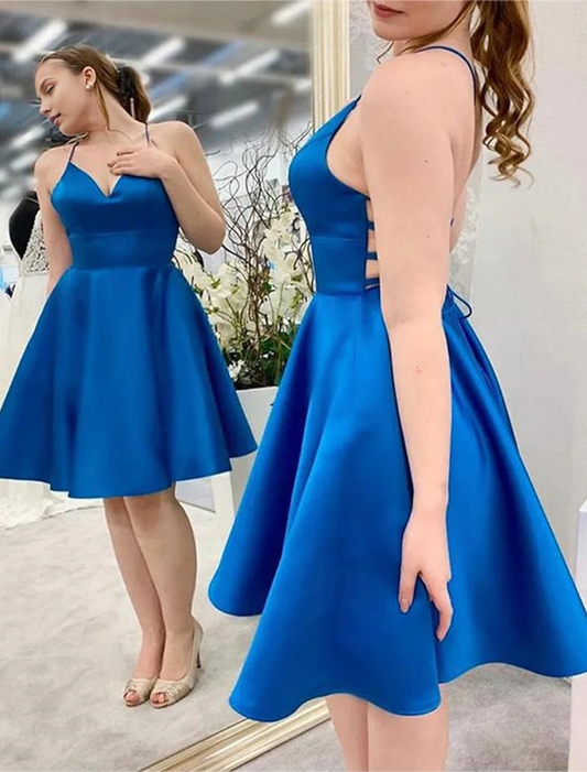 AABEI DRESS New Homecoming Dress A-Line Minimalist Dress Graduation Knee Length Sleeveless V Neck Backless with Criss Cross Strappy Short Prom Dresses