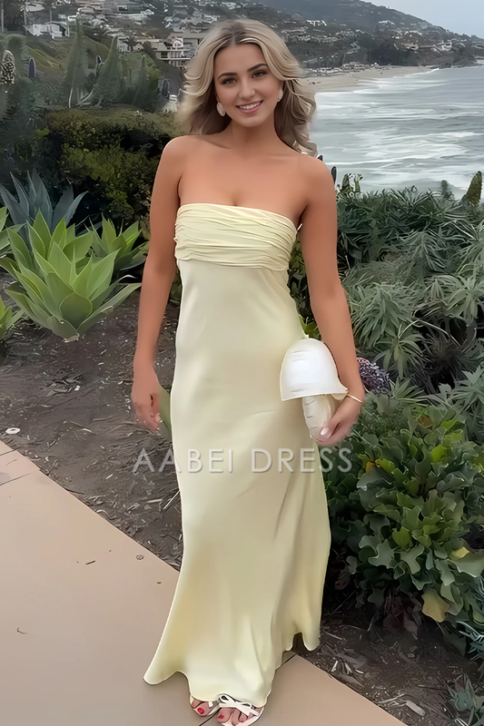 AABEI DRESS Hot Sale Prom Dress Simple Sheath Pleated Bodice Strapless Long Temperament Formal Dress